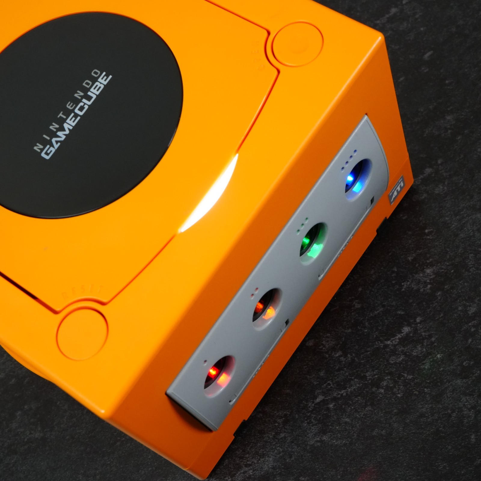 Nintendo GameCube Orange Console NTSC U-C/J Region Switch LED MOD From JAPAN