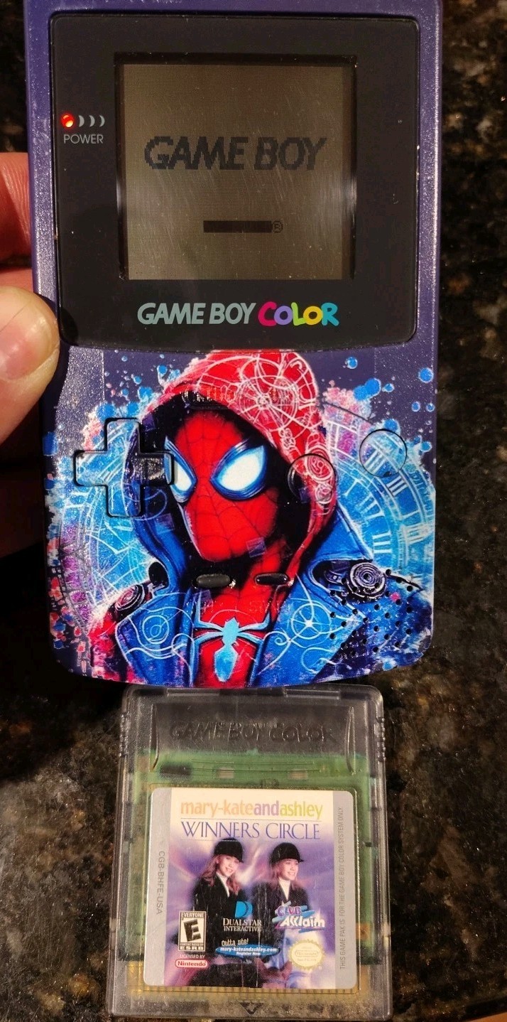 Gameboy Color SPIDERMAN Grape CUSTOM SHELL with Game TESTED WORKING