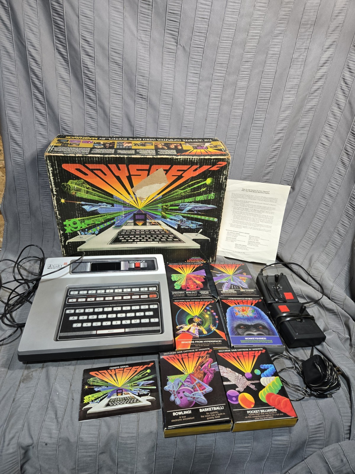 Magnovox Odyssey 2 Console Bundle Power Supply Box 6 Games Tested Working