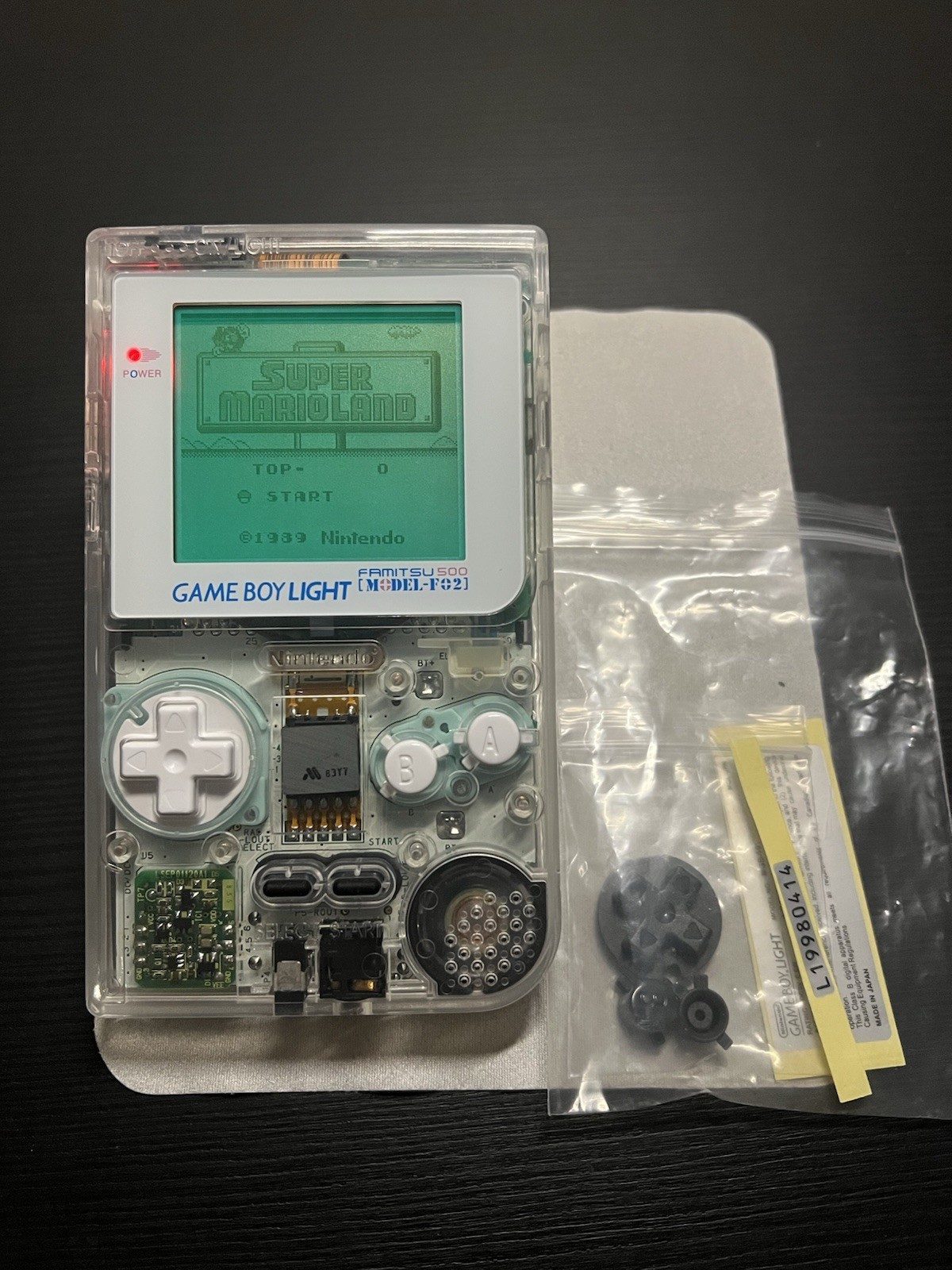 Nintendo GameBoy Light GBL Clear White + New Shell + Glass Lens
