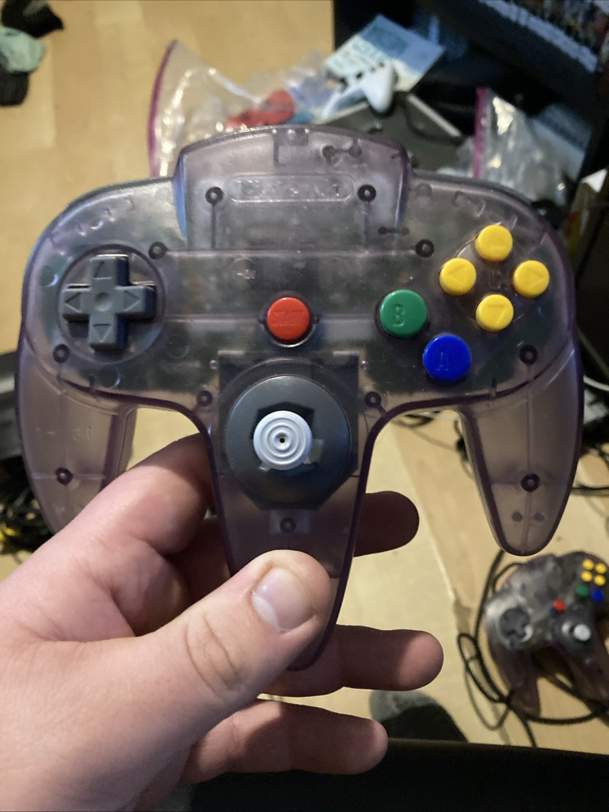 Nintendo 64 Black Console With 2 Purple Controllers And Power Cables