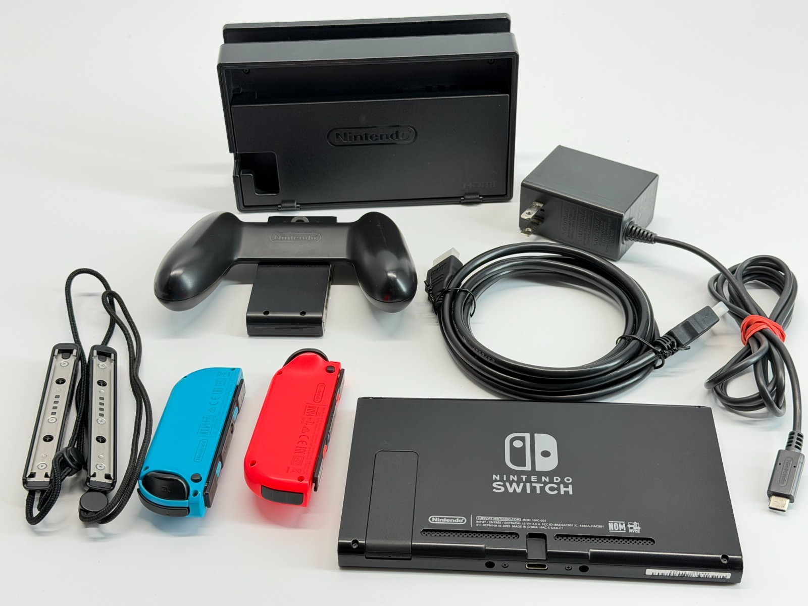 Nintendo Switch System Bundle Neon Red/Blue Joy-Cons & Cords Tested