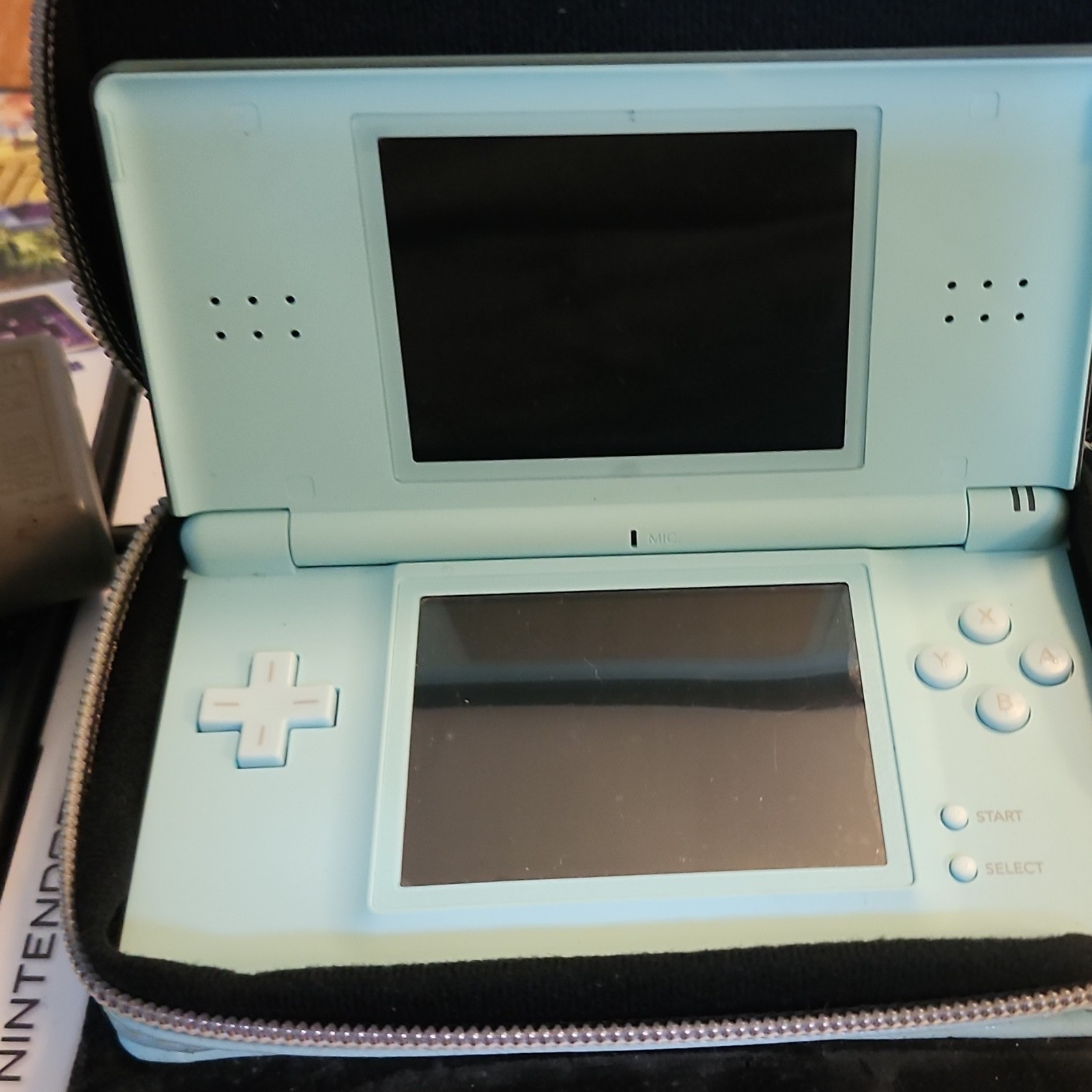 Nintendo DS Lite Light Blue Dual Screen Touch Screen Console w/ Case & Games