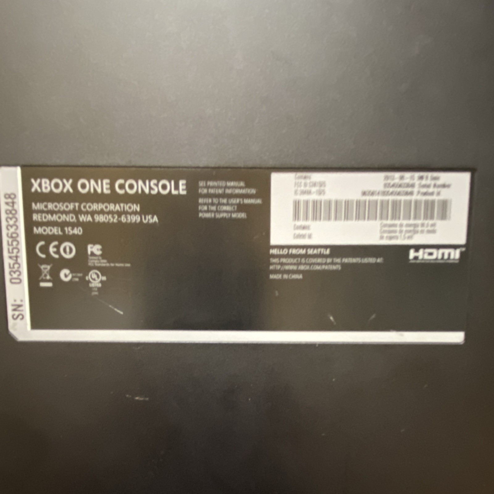 Microsoft Xbox One 1540 Black Console Wi-Fi Blu-Ray HDMI USB Ethernet Internet