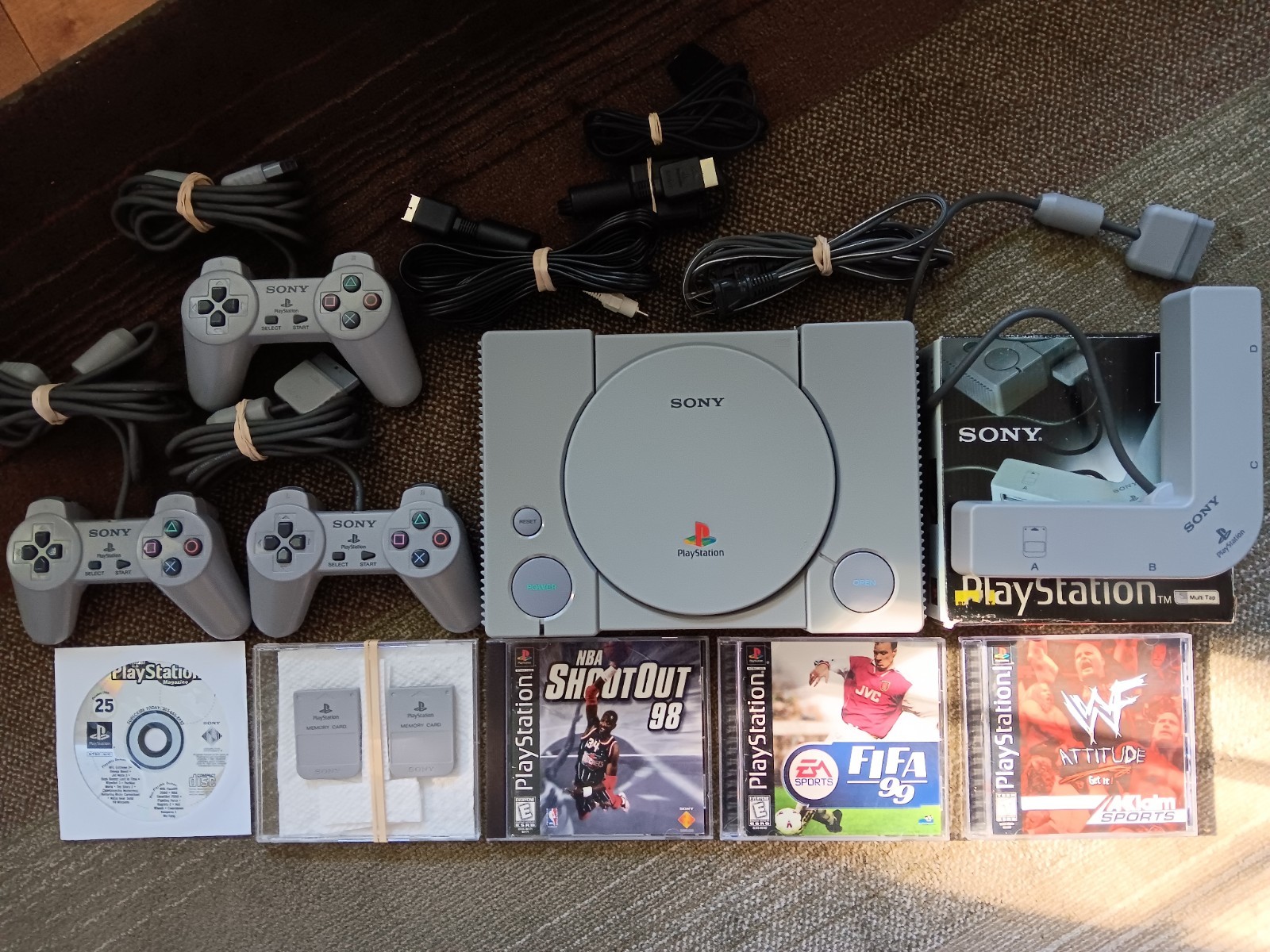 PlayStation PS1 Bundle: SCPH-7001, 3 Controllers, Multi Tap, Memory Cards, Games