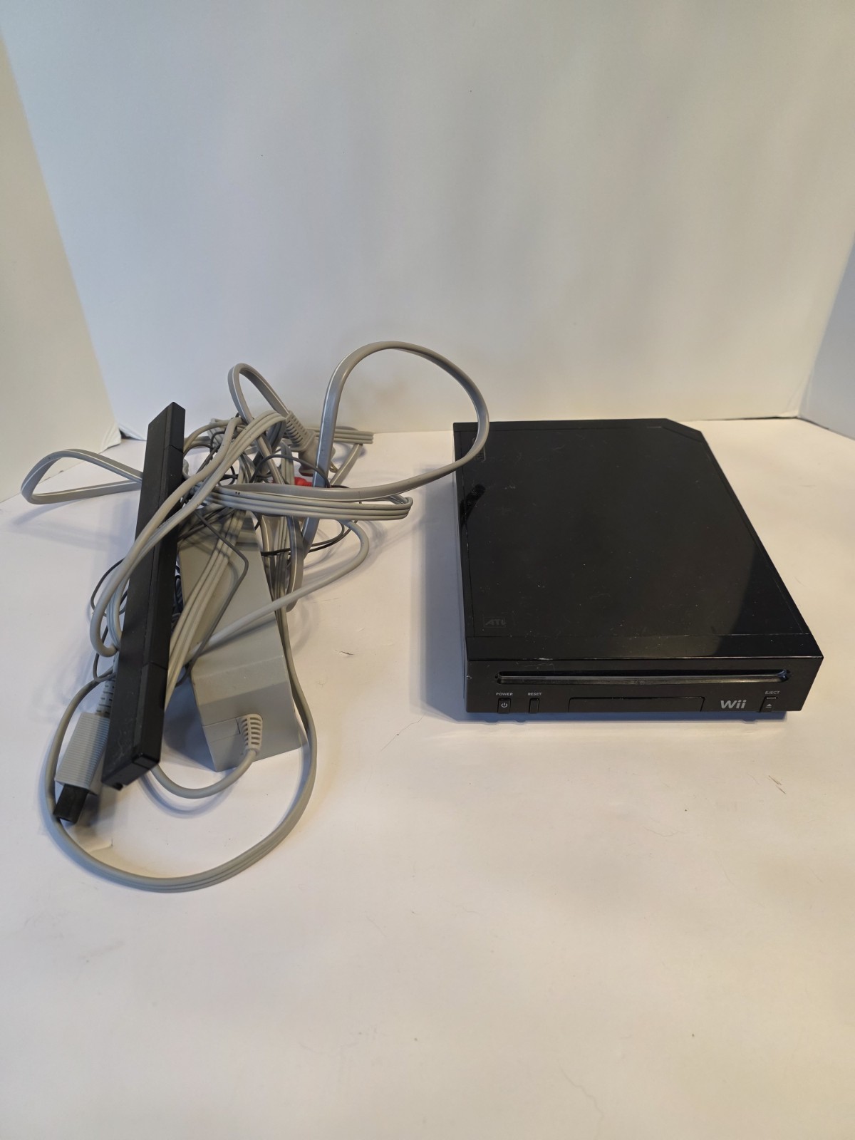 Nintendo Black Wii Console Tested Working With Power, AV Cable, And Sensor Bar