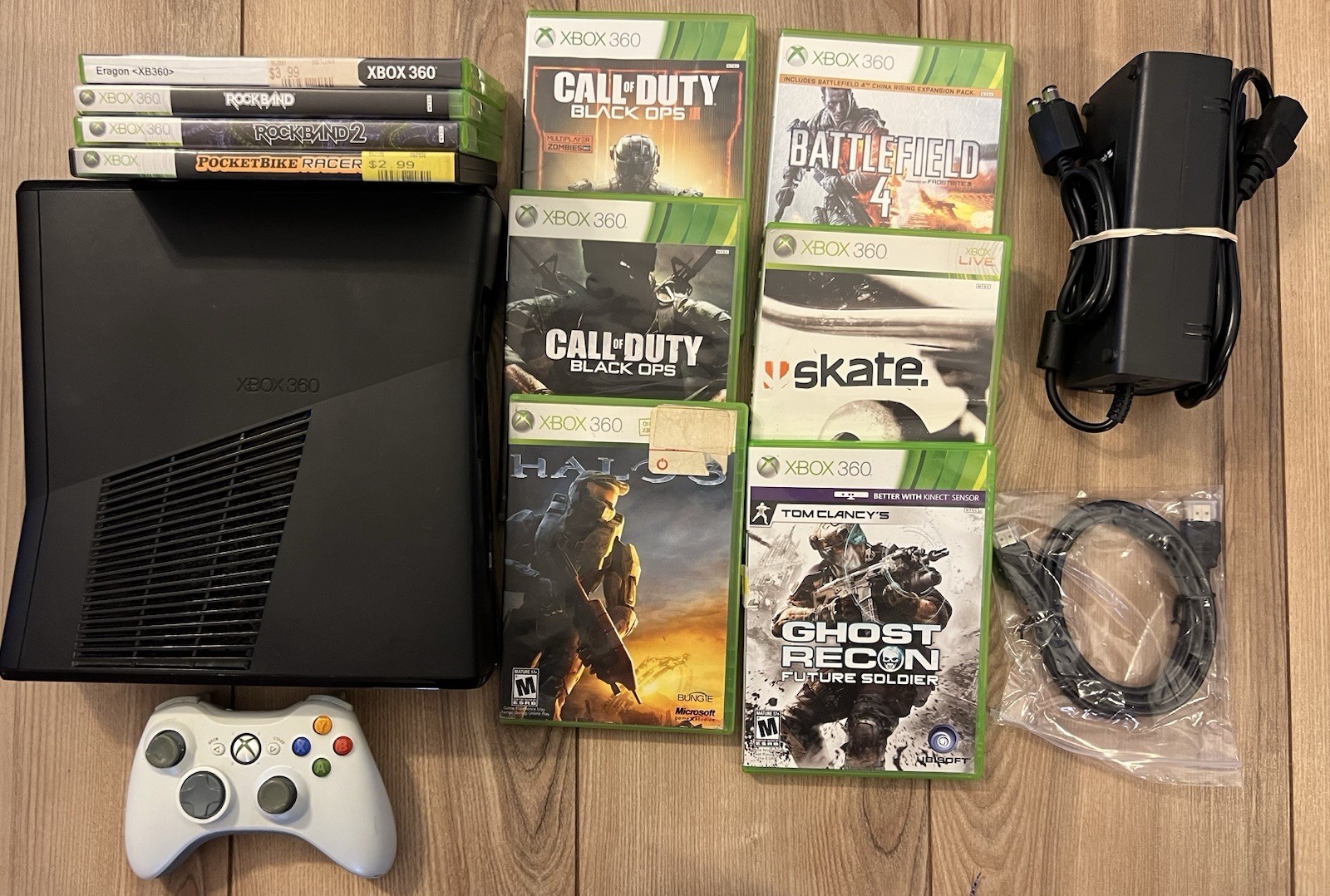 Xbox 360 S Slim Bundle 1439 500GB Console Bundle 10 Games Controller Tested