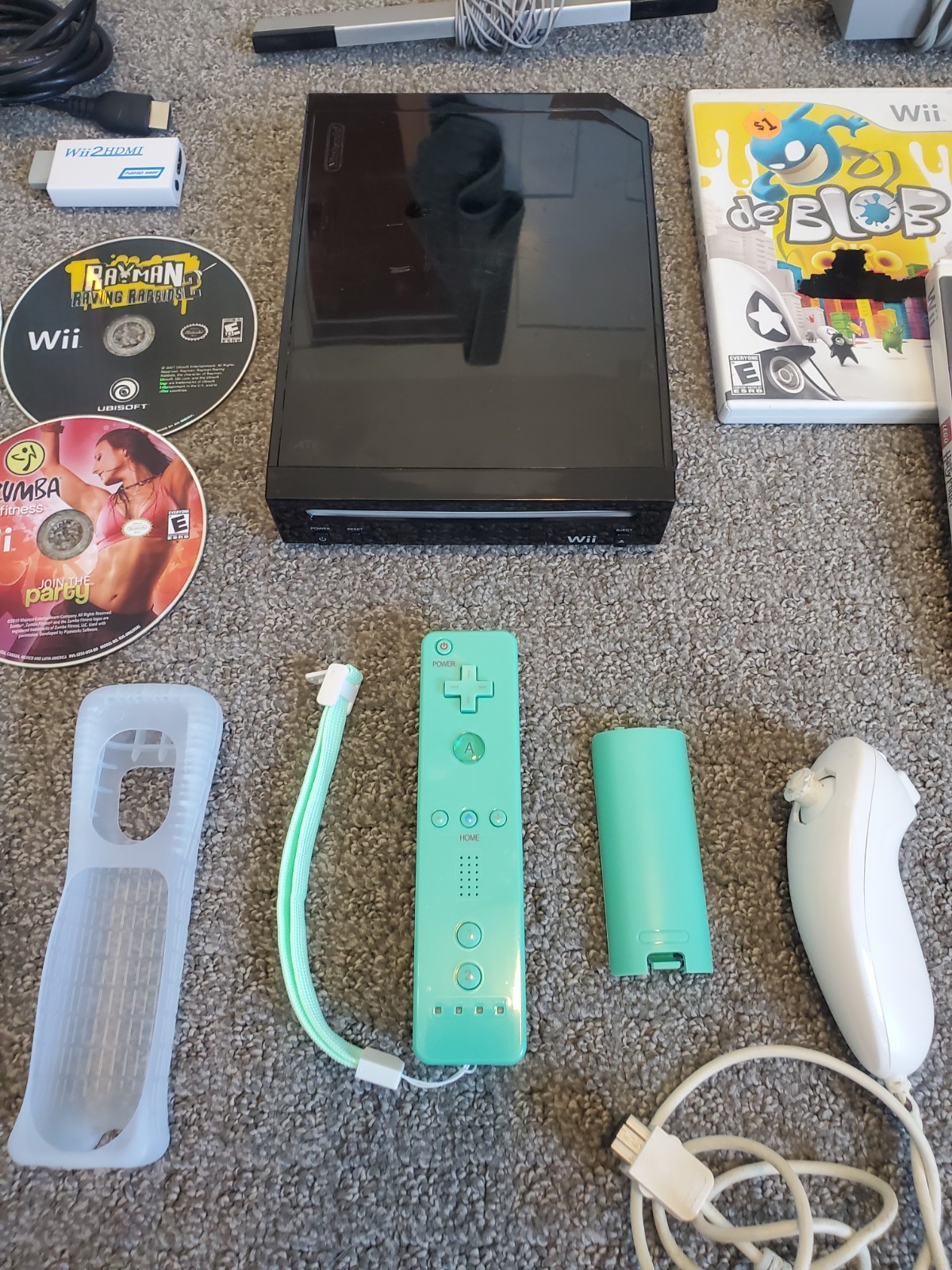 Black Nintendo Wii Console System Bundle w/ 10 Games Nunchuck TESTED! Deblob