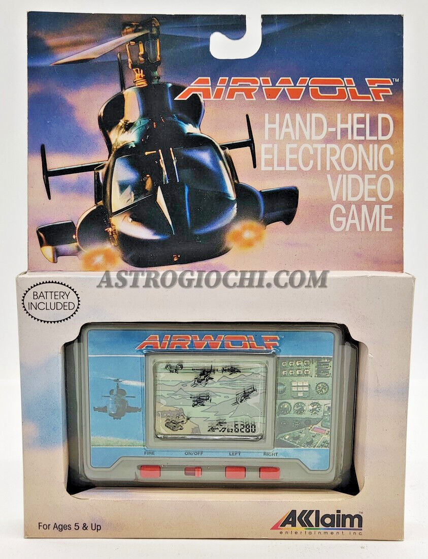 AIRWOLF AKKLAIM HANDHELD LCD GAME WATCH VINTAGE 1988 WORKING IN BOX VERY RARE