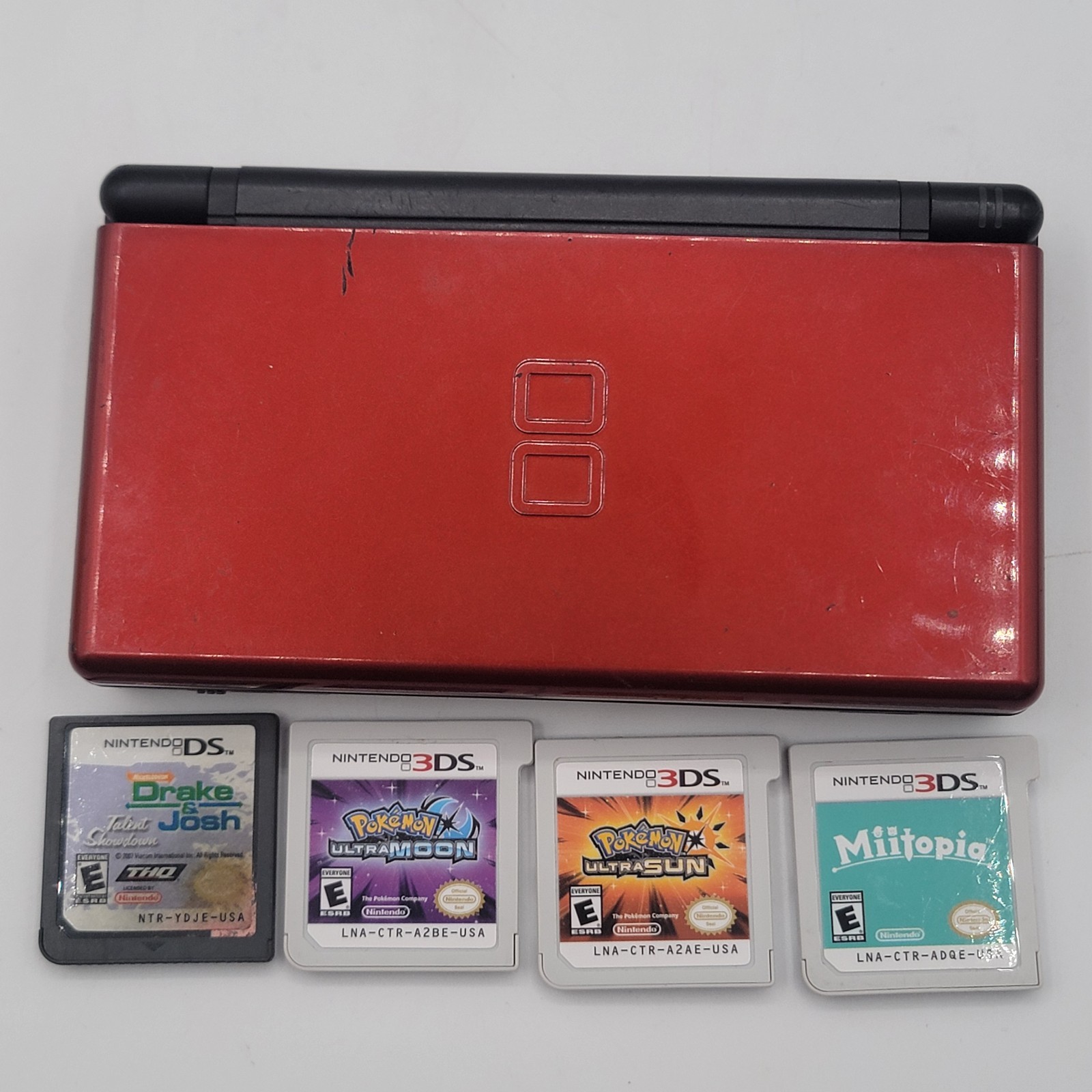 Nintendo DS Lite Crimson Red Handheld Console & 4 Games Bundle