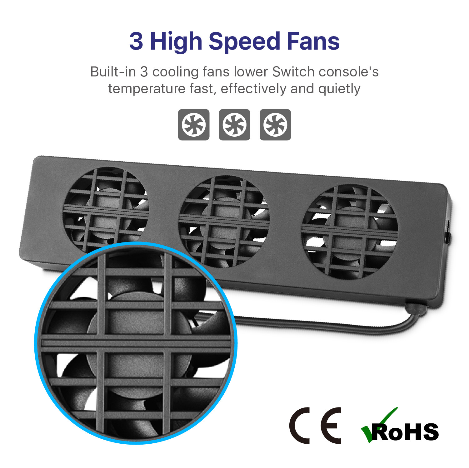 Nintendo Switch Cooling Fan Dock Mount Console Cooler 3-Fans Heat Exhaust Vent