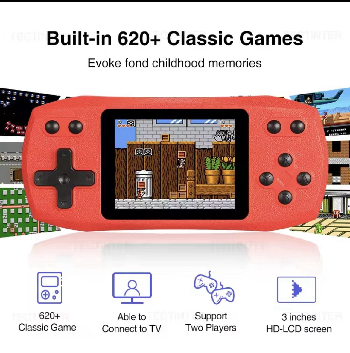 2.4 Inch Retro Portable Handheld Game Player Rechargeable Console AV Ouput New
