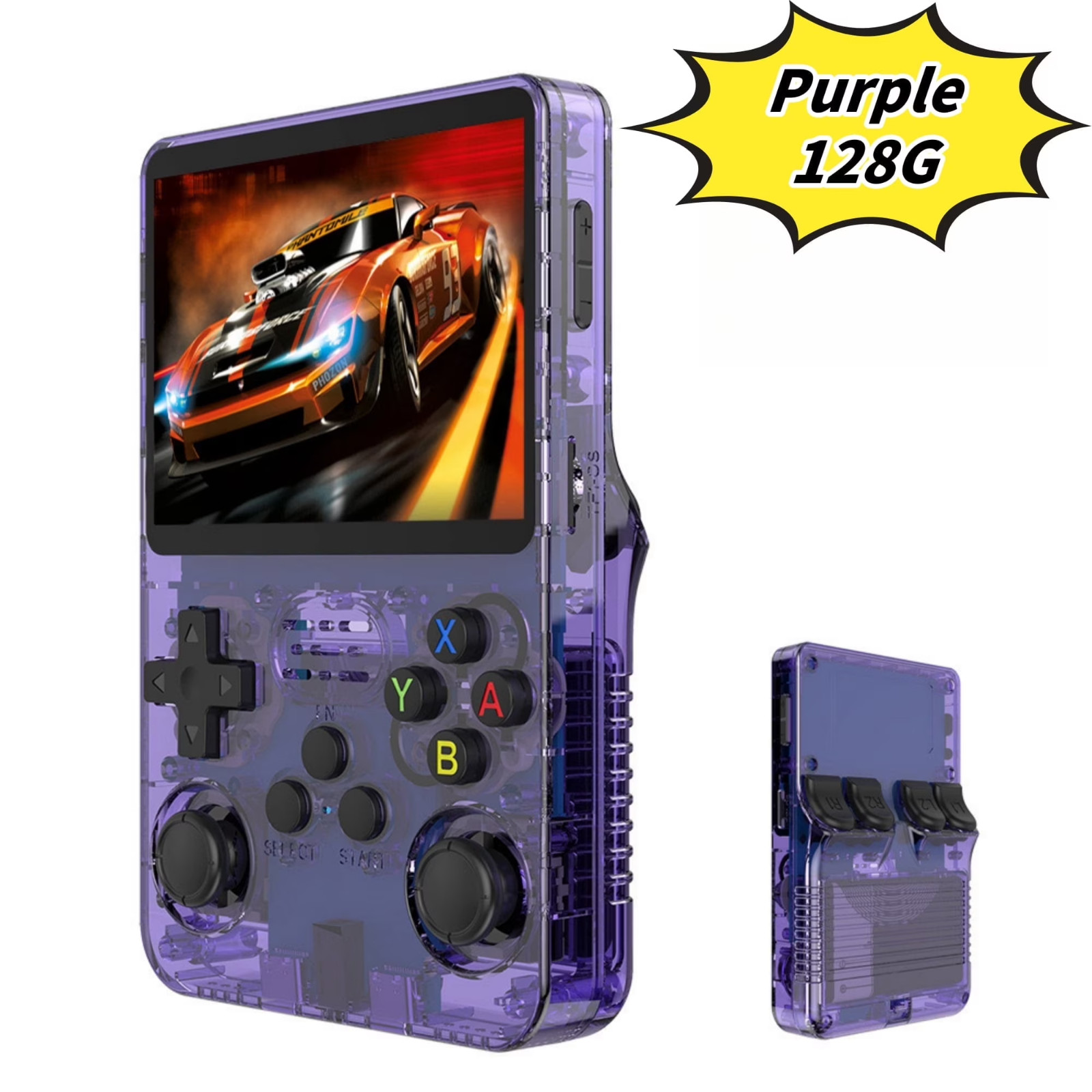 R36S Black Retro Gaming Handheld Console 128GB Dual Joystick USB-C Rechargeable