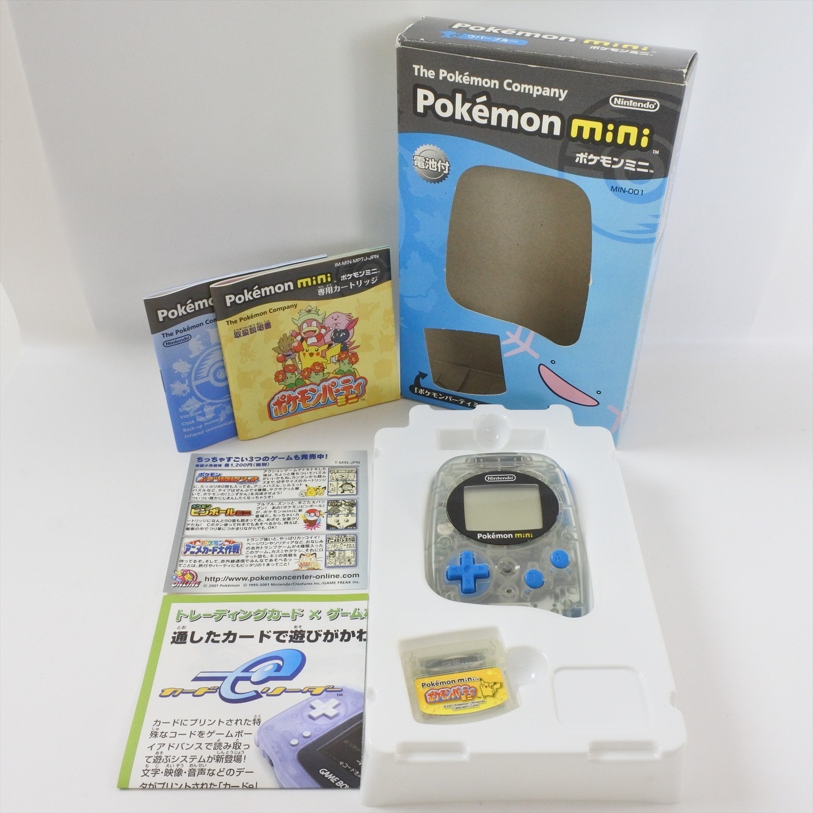 Pokemon Mini WOOPER BLUE Console + Pokemon Party Set Boxed Nintendo 0633 pm