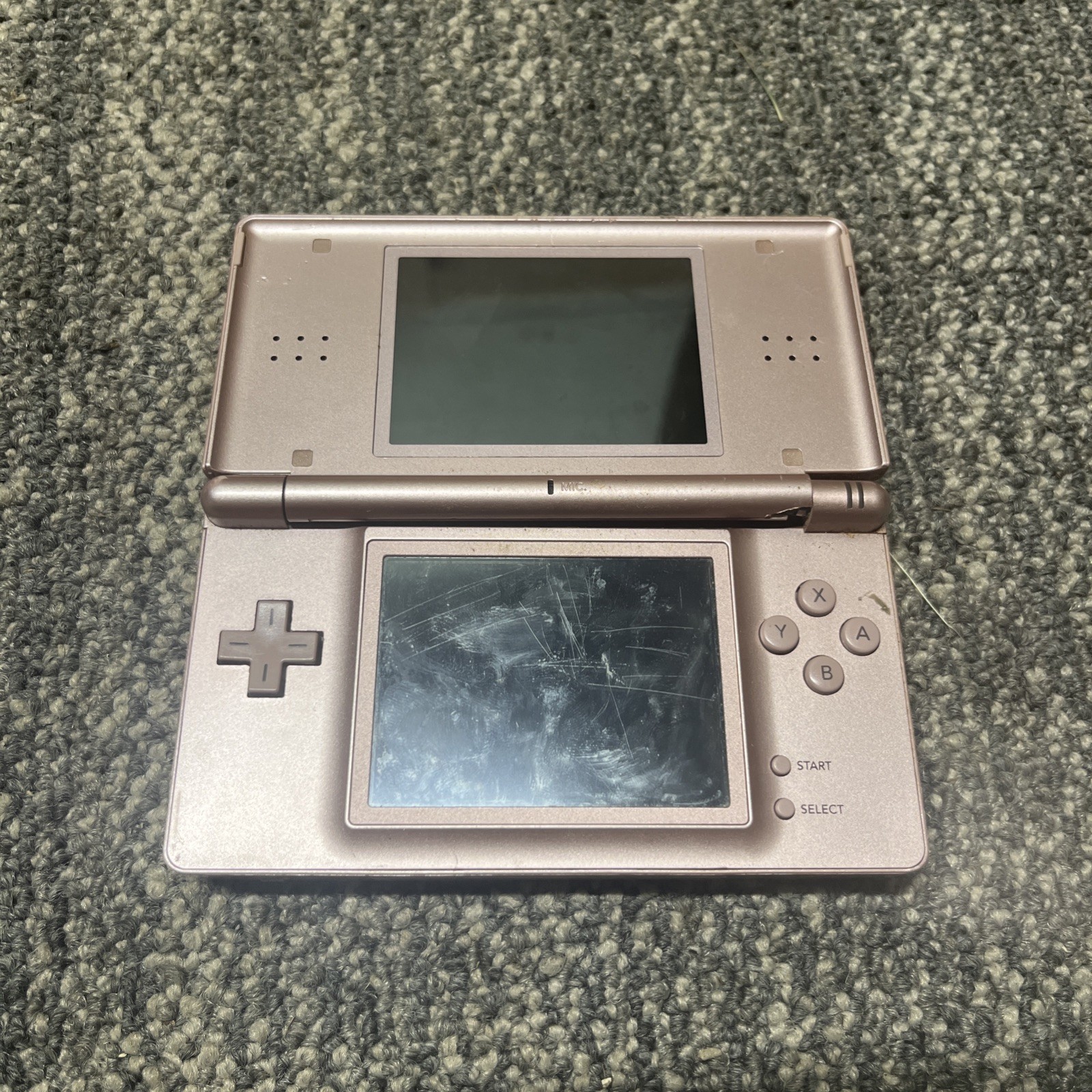 Nintendo DS Lite Metallic Pink Loose Hinge Untested No Charger USG-001 Case Game