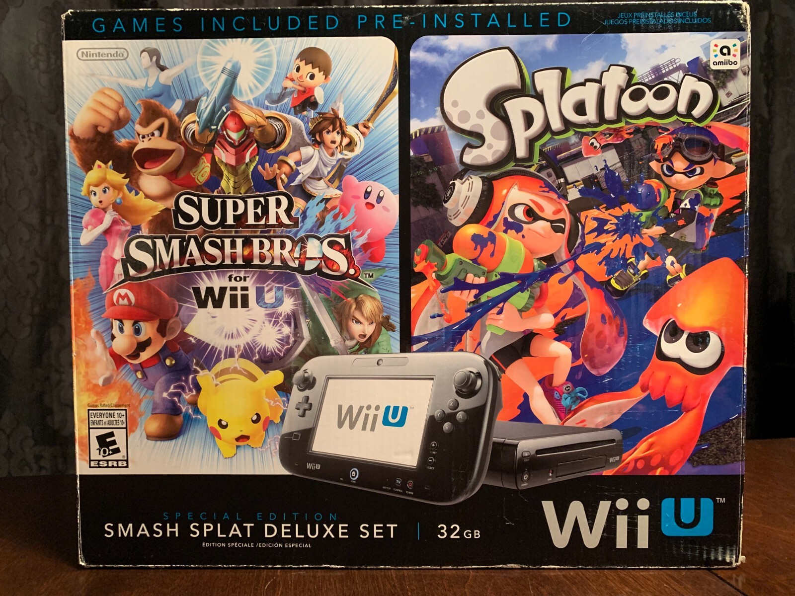 Nintendo Wii U SMASH SPLAT Deluxe Set Gloss Black 32GB Console + Extras