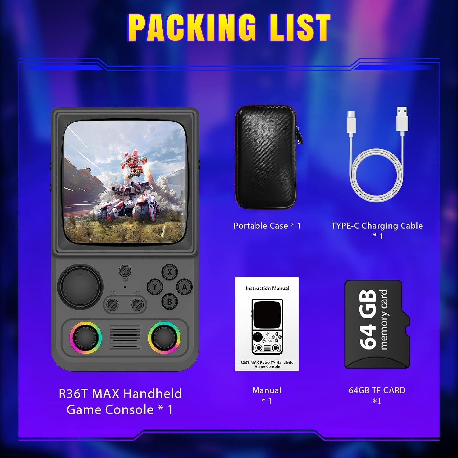 Explore Classics with R36TMAX: Handheld Console, 64GB Storage, 10-Hour Playtime