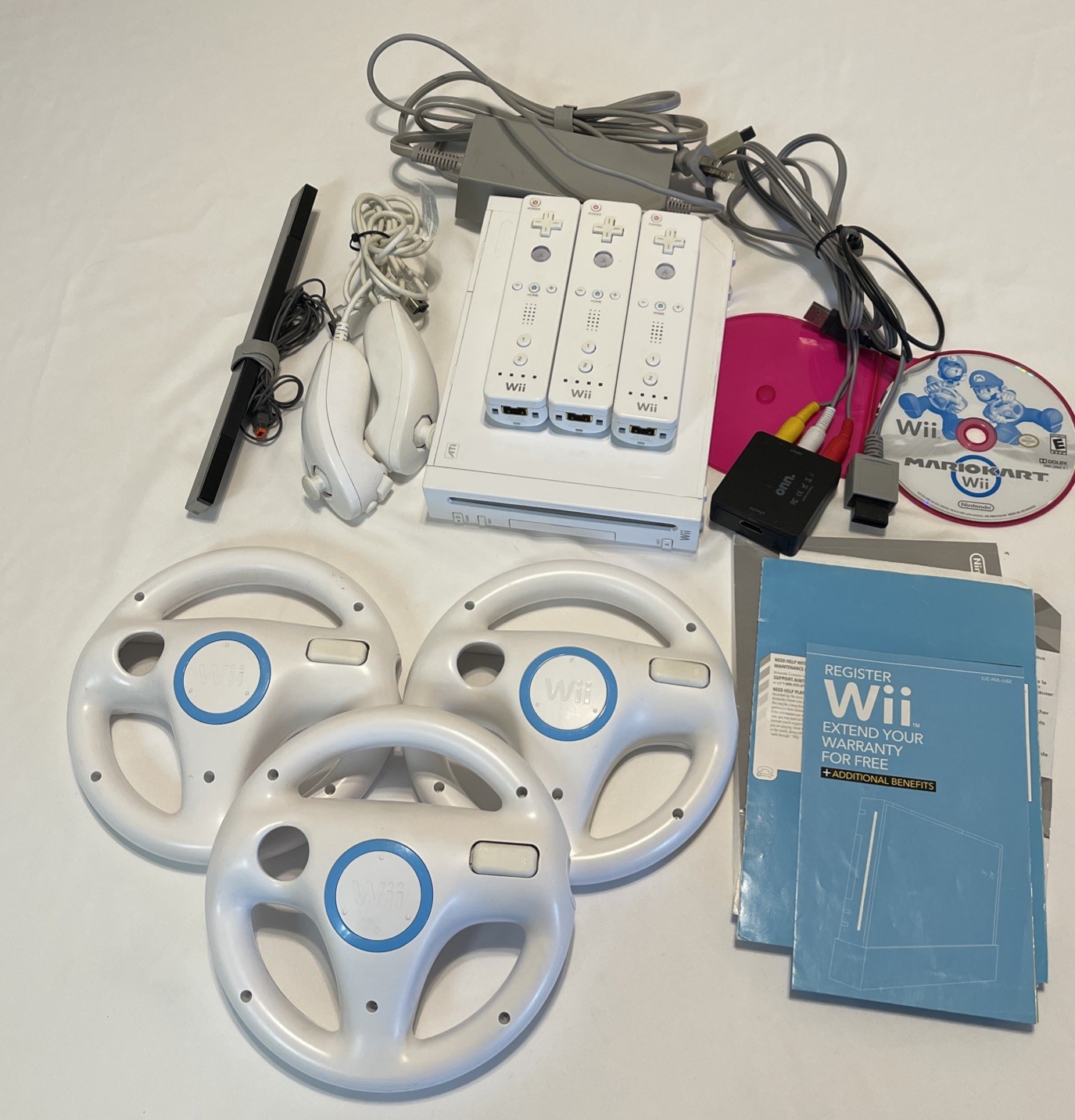 Nintendo Wii RVL-001 Bundle Tested 3 Remotes 2 Nunchuks Mario Kart HDMI OEM