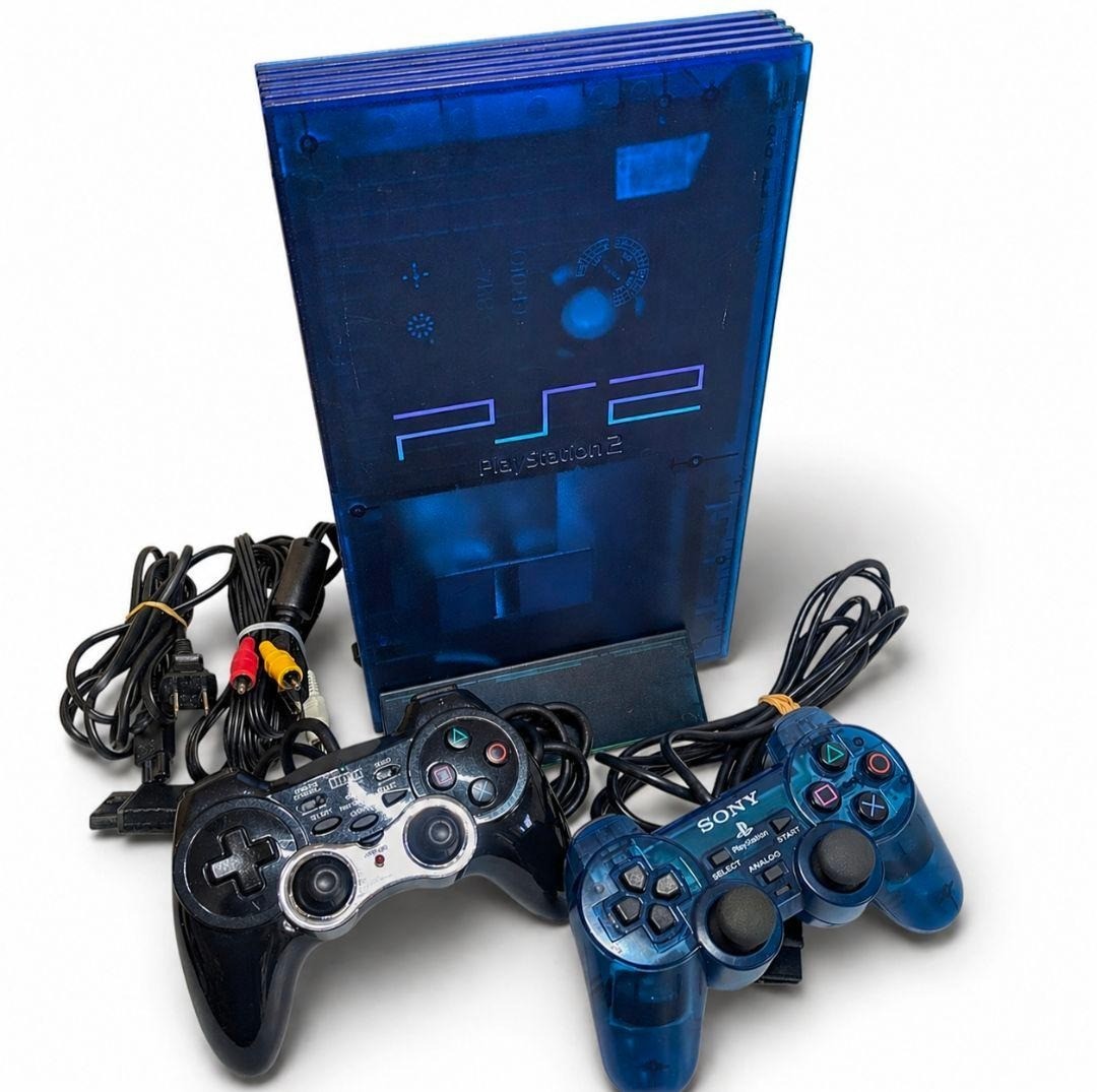 SONY PS2 SCPH-37000 Ocean Blue Console System with Original controller Tested