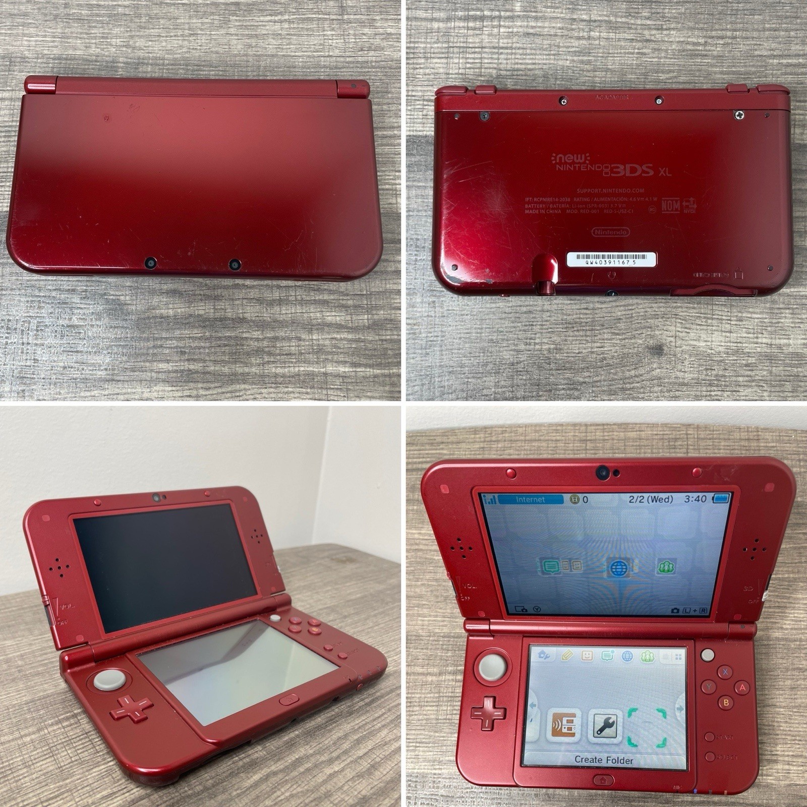 “NEW” NINTENDO 3DS XL METALLIC RED (RED-001) HANDHELD CONSOLE- USED.