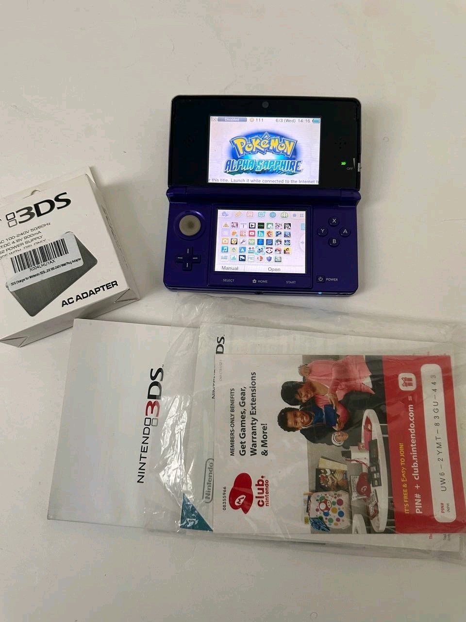 Nintendo 3DS Midnight Purple System + Charger Games 64GB SD OG Imserts Booklets