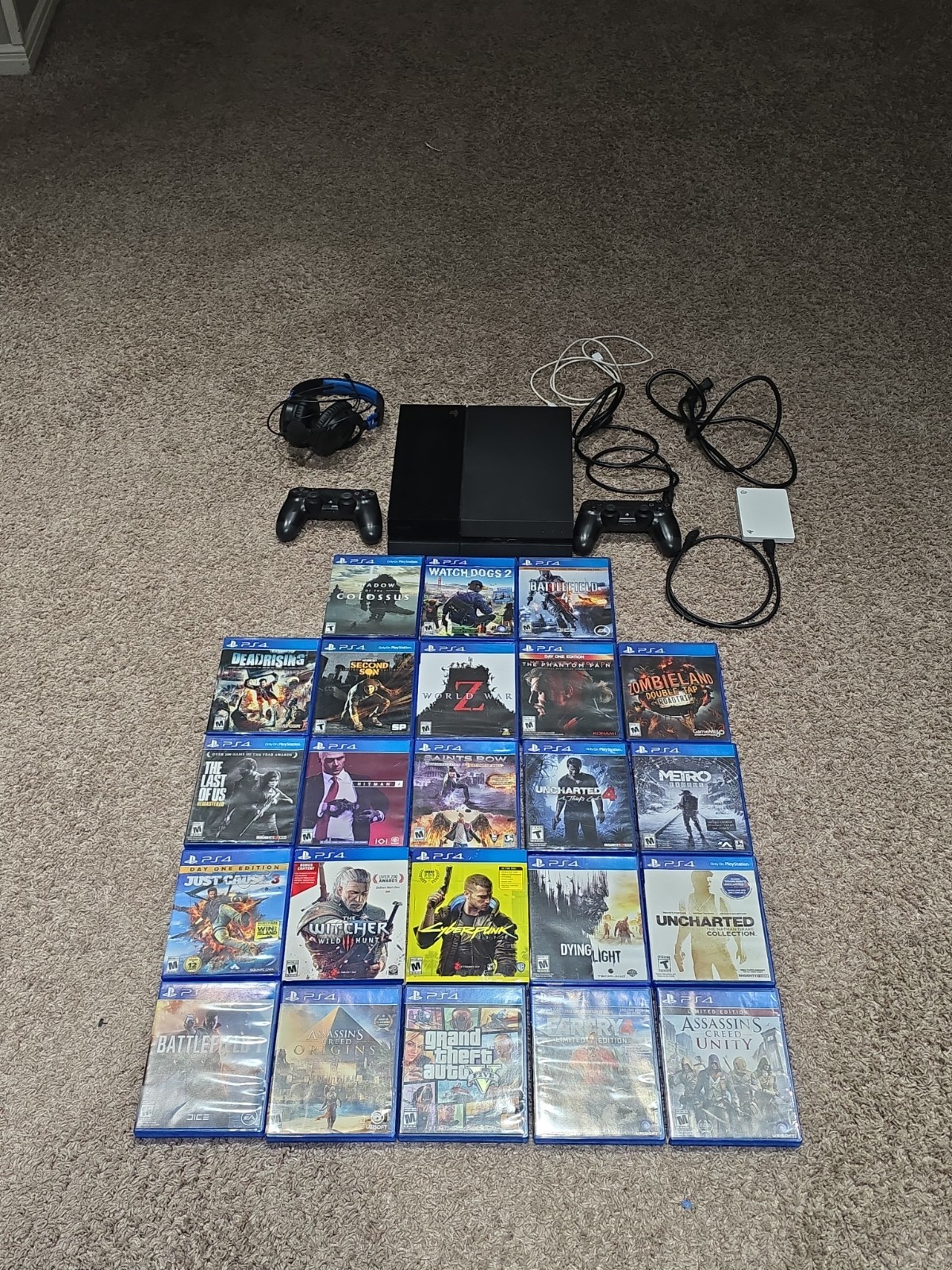 PlayStation 4 Console With 1tb Add On, 2 Controllers, 23 Games, And Headset