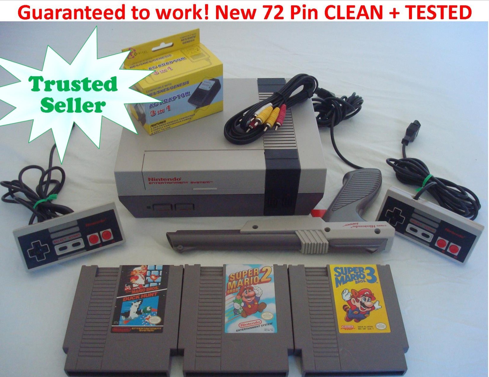 NINTENDO NES Console NEW PINS! System Bundle Game Lot Super Mario 1 2 3 TRILOGY