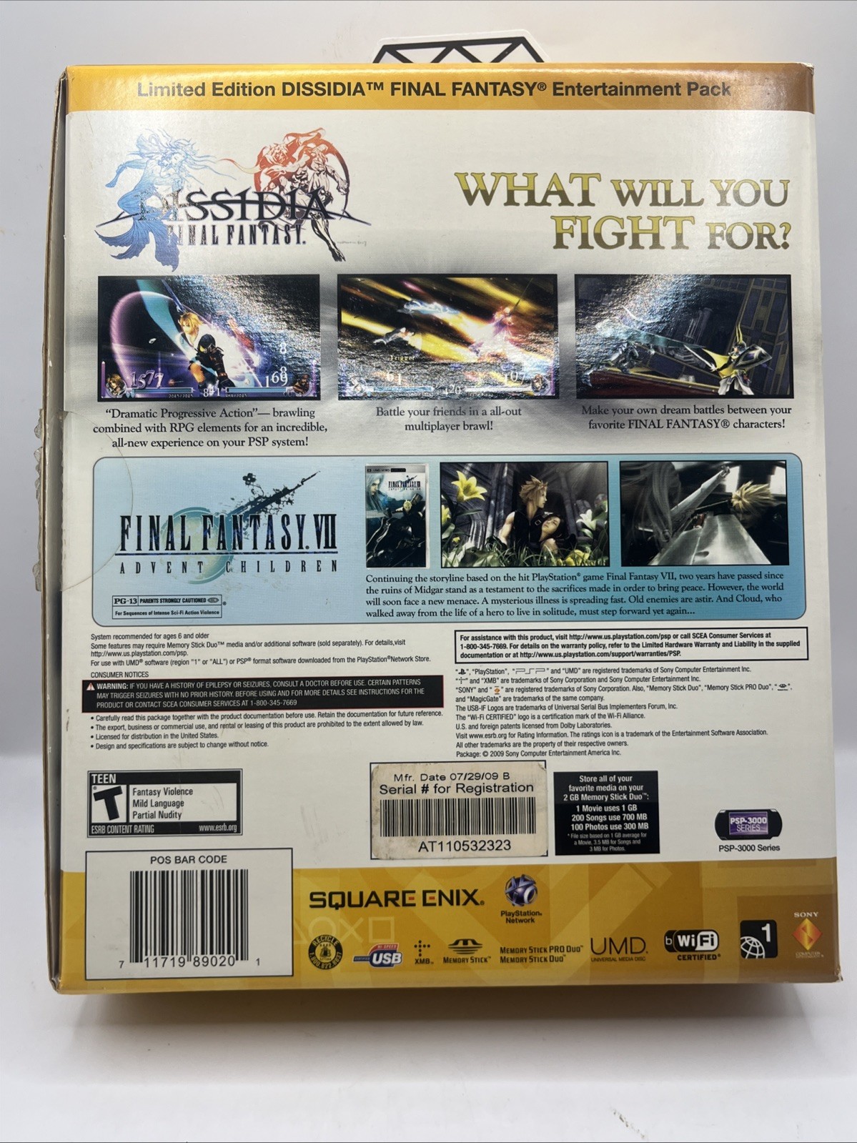RARE HTF Sony PSP Dissidia Final Fantasy Limited Console Box And Insert Only!