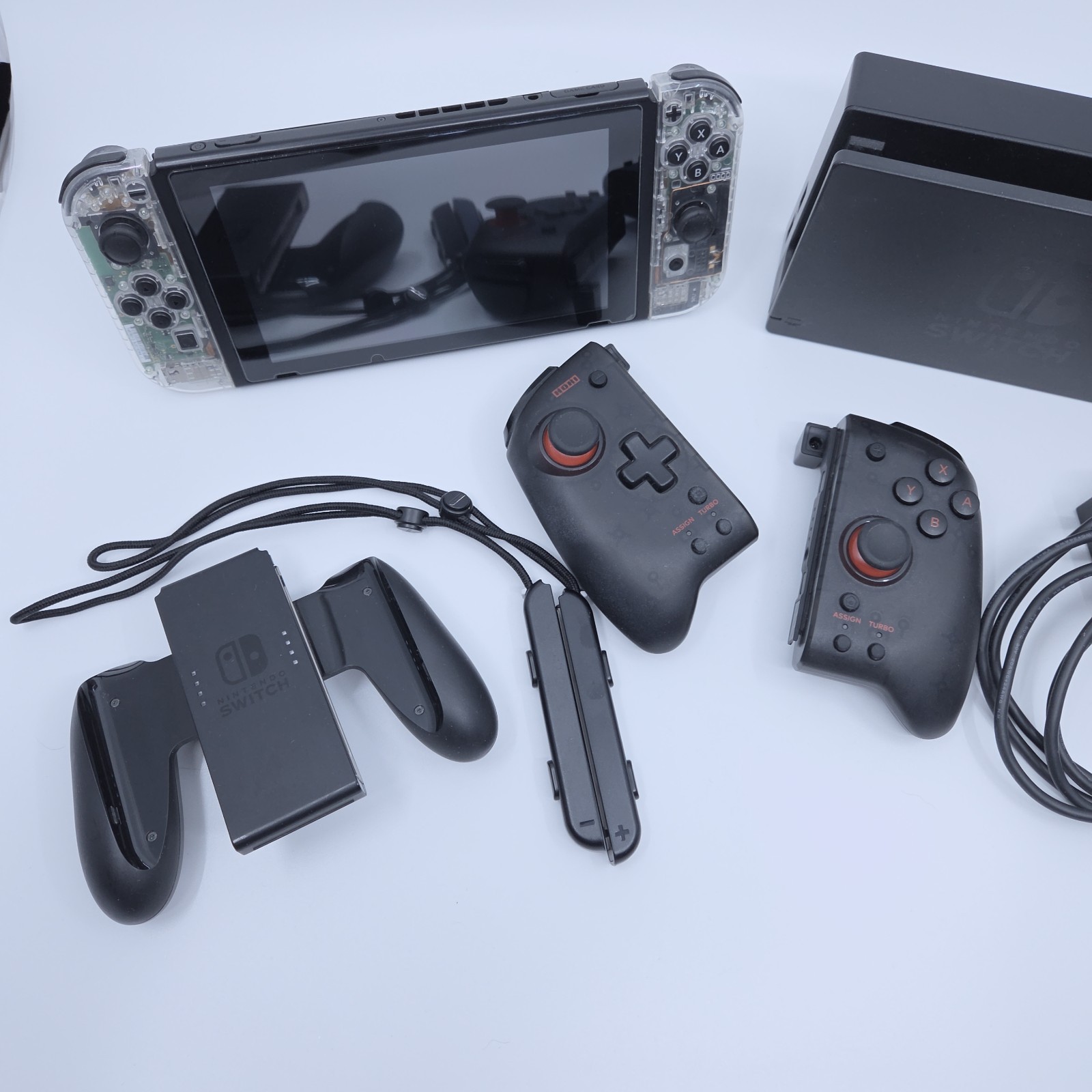 Nintendo Switch V1 w/ Custom Joycons, Dock, Cables, & Hori Split Pad Controller