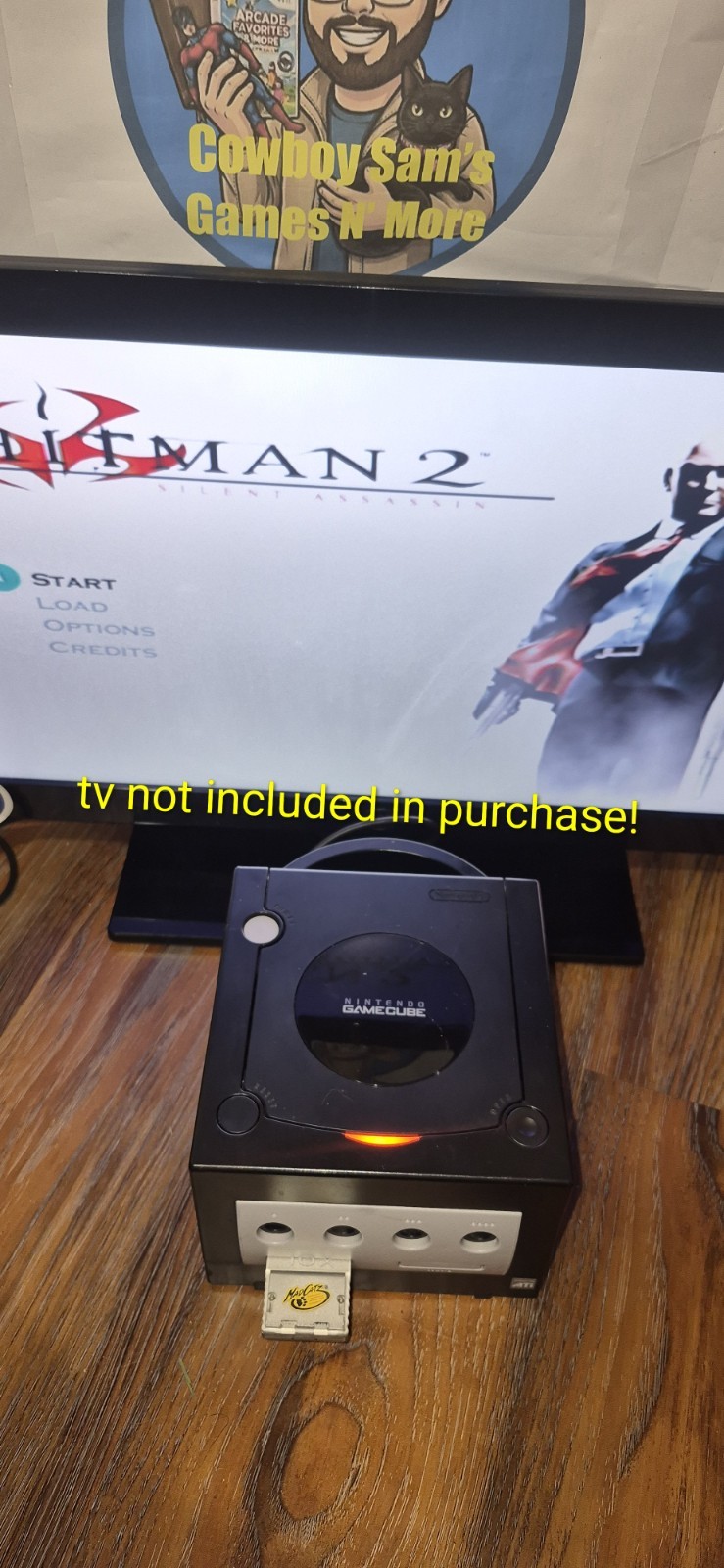 Nintendo GameCube Console Black with Cables, Memory Card, Hitman 2 Game