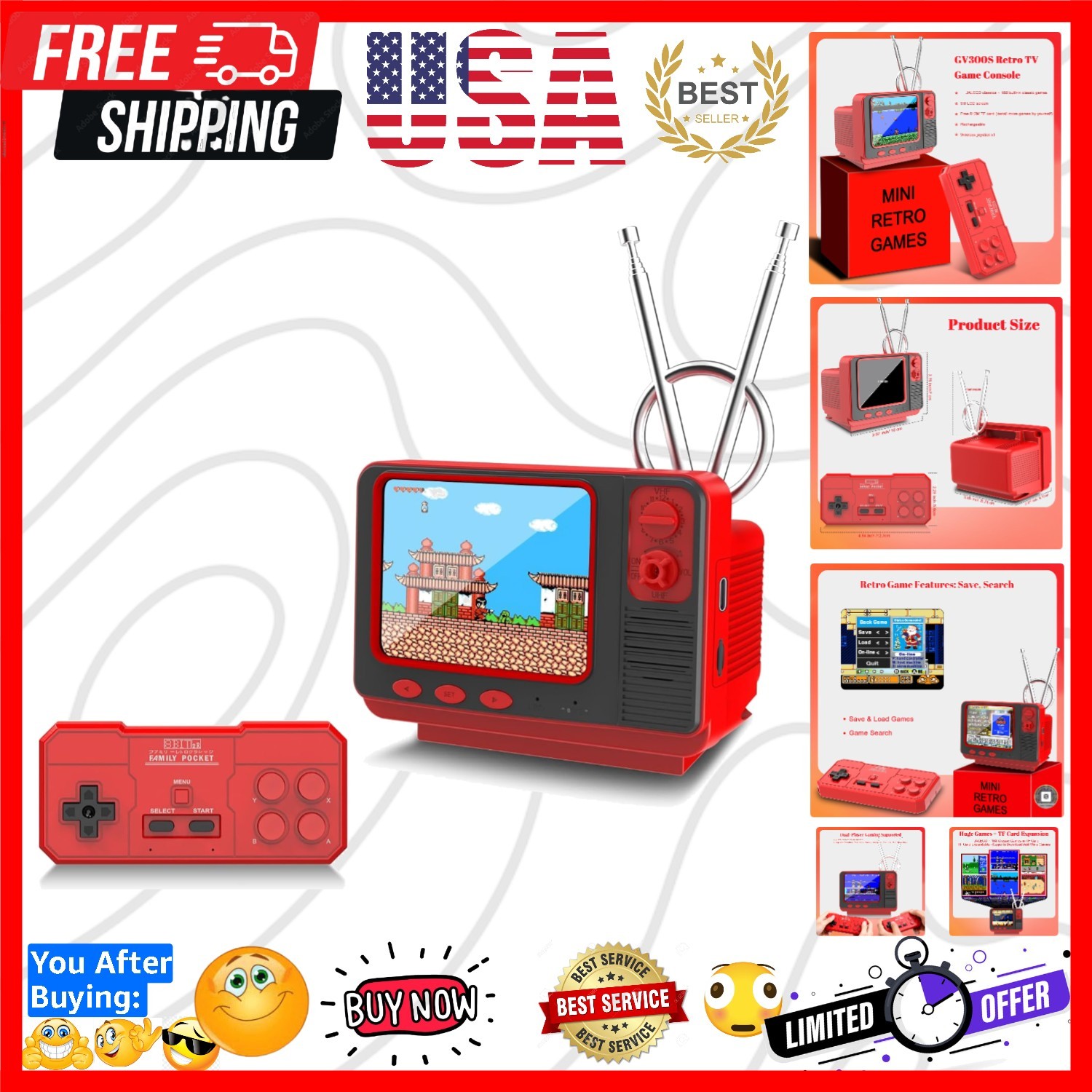 Retro Game Console – JALECO + 168 Classic Games, 2.4G Wireless 2-Player, 3.0 …