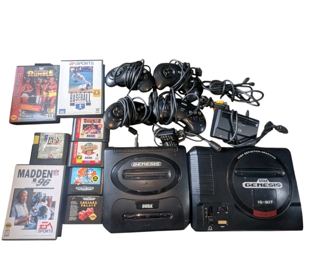 Sega MK-1631 & 1601 Genesis 1 & 2 Consoles with 8 Games-untested