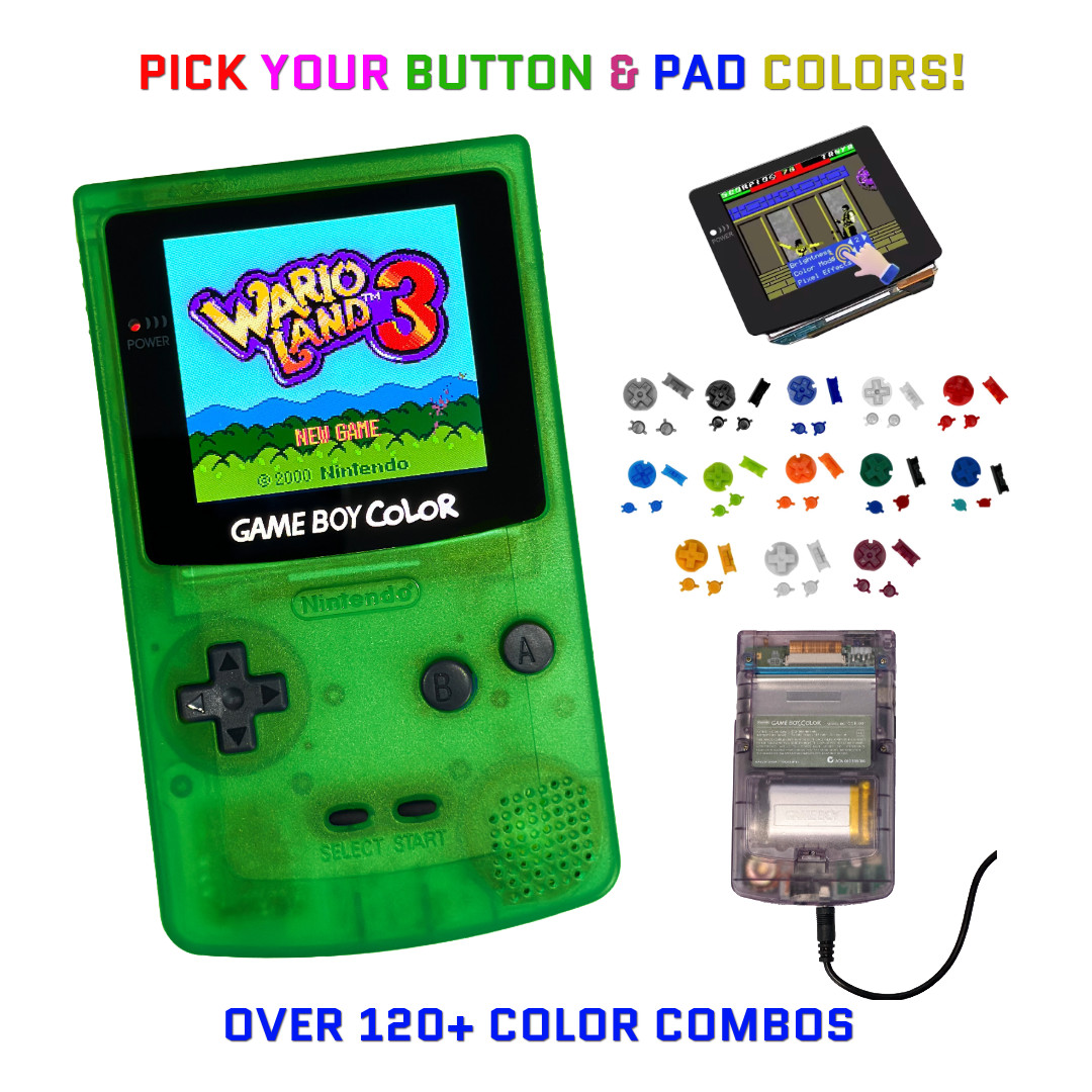Nintendo Game Boy Color CLEAR GREEN System GBC AMOLED OLED XL Touch LCD Battery