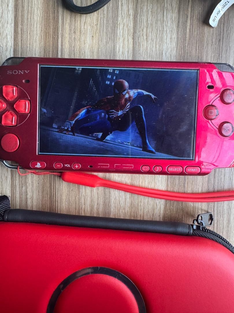 Sony PSP 3000 Red Console Bundle Tested Charger Battery 16GB Memory Card + Cd