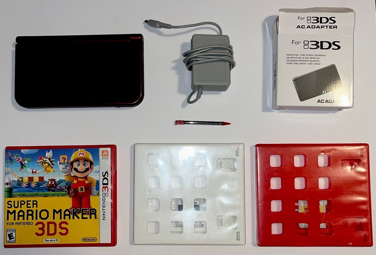 “NEW NINTENDO 3DS XL” RED BUNDLE, TESTED; CHARGER, STYLUS & 3 GAMES, WORKS GREAT