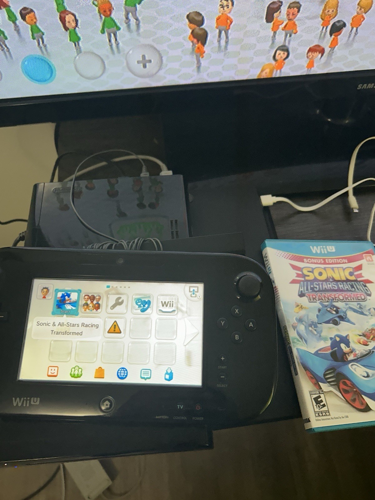 Wii U Console Gamepad Black Complete Set All Cords Games & Charging Cable & Dock