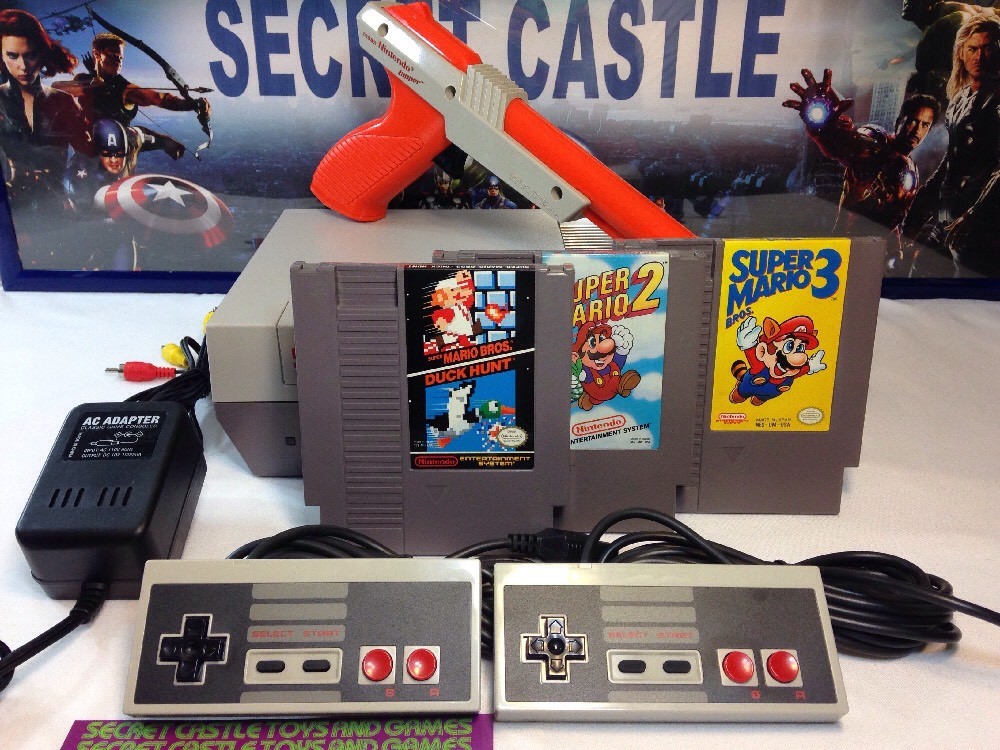 Nintendo NES Console W Super Mario Bros 1 2 & 3 Zapper Gun NEW 72 PIN WARRANTY