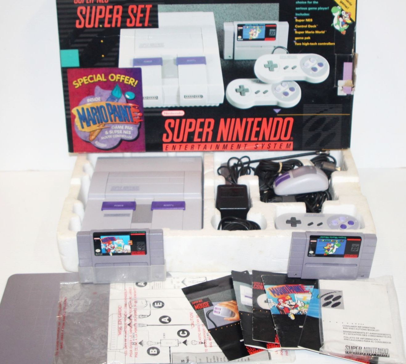 SNES Super Nintendo Set Mario Paint Complete CIB Box w/ Matching Serial Numbers