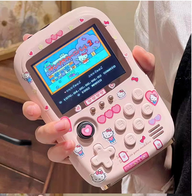 Retro Mini Handheld Game Console Pink Cute Design Rechargeable Built-In Games