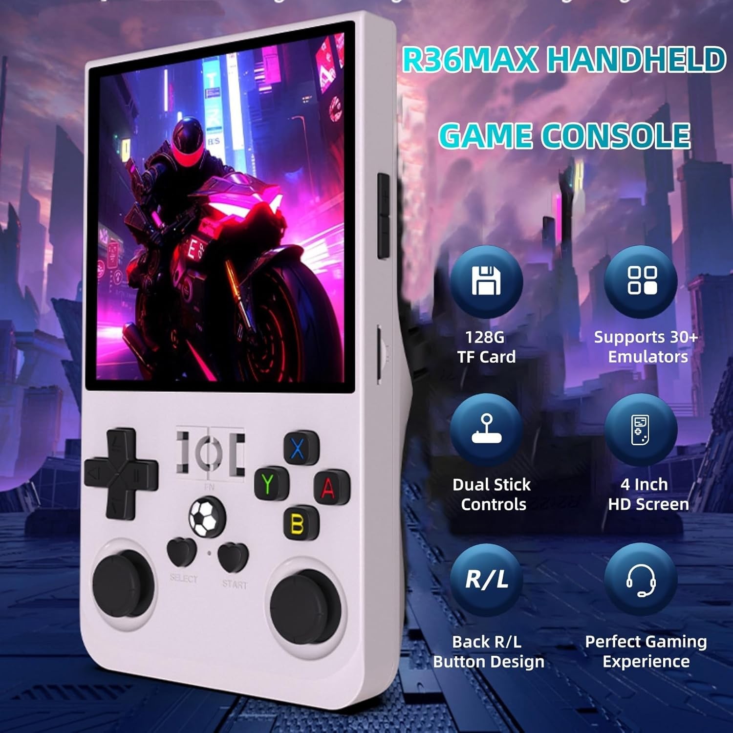 R36MAX Retro Handheld Game Console-4-inch HD IPS Screen, RK3326 1.5GHz Chip
