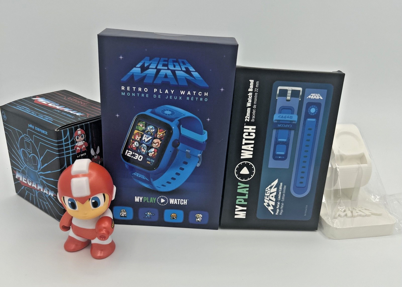 NIB Mega Man Retro Play Watch Bundle with Pre-Order Band & Display Stand + Bonus
