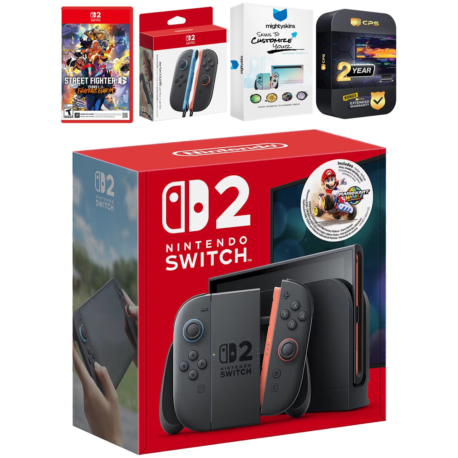 Nintendo Switch 2 + Mario Kart World Bundle + Street Fighter 6, Extra Joy Cons