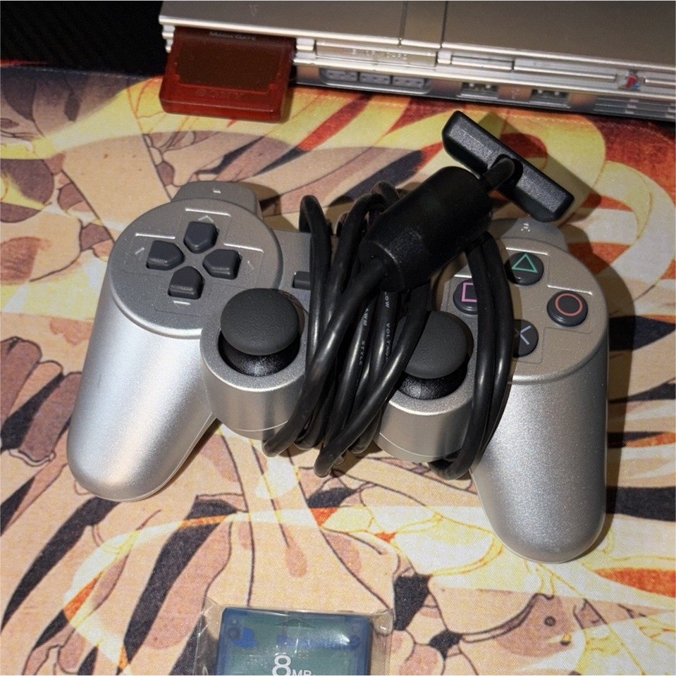 Sony PlayStation 2 Slim Silver SCPH-79001 Console w/ Controller & 2 (8MB) Card