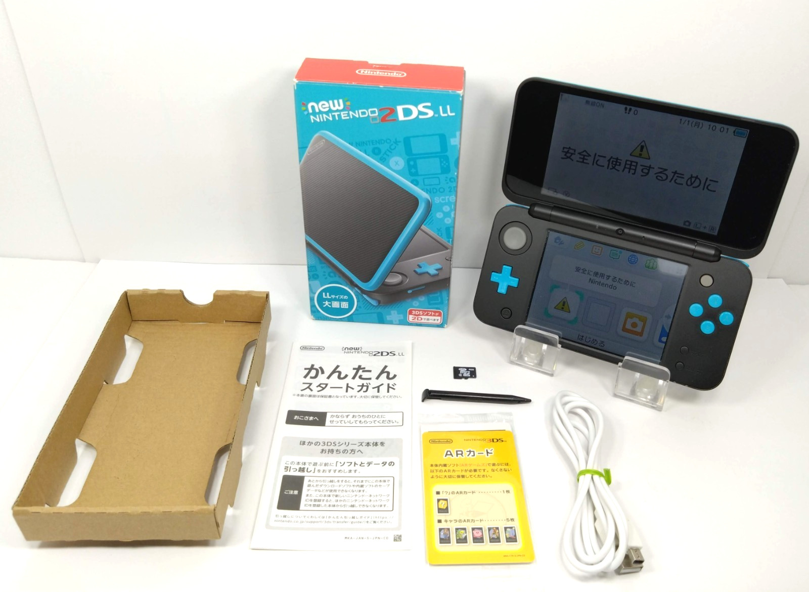 New Nintendo 2DS XL LL Black Turquoise w/Box USB Language Japanese 0222A
