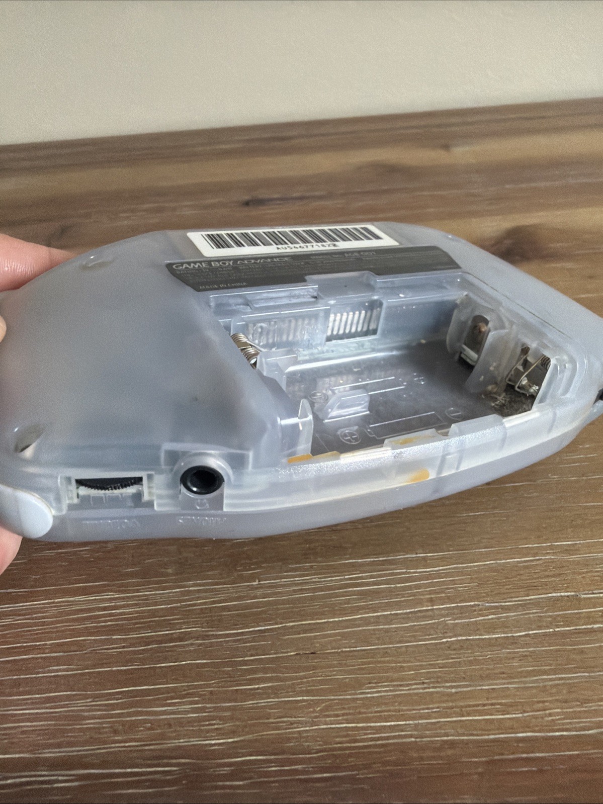 Working Nintendo Game Boy Advance Console in Clear Glacier with No Battery Cover