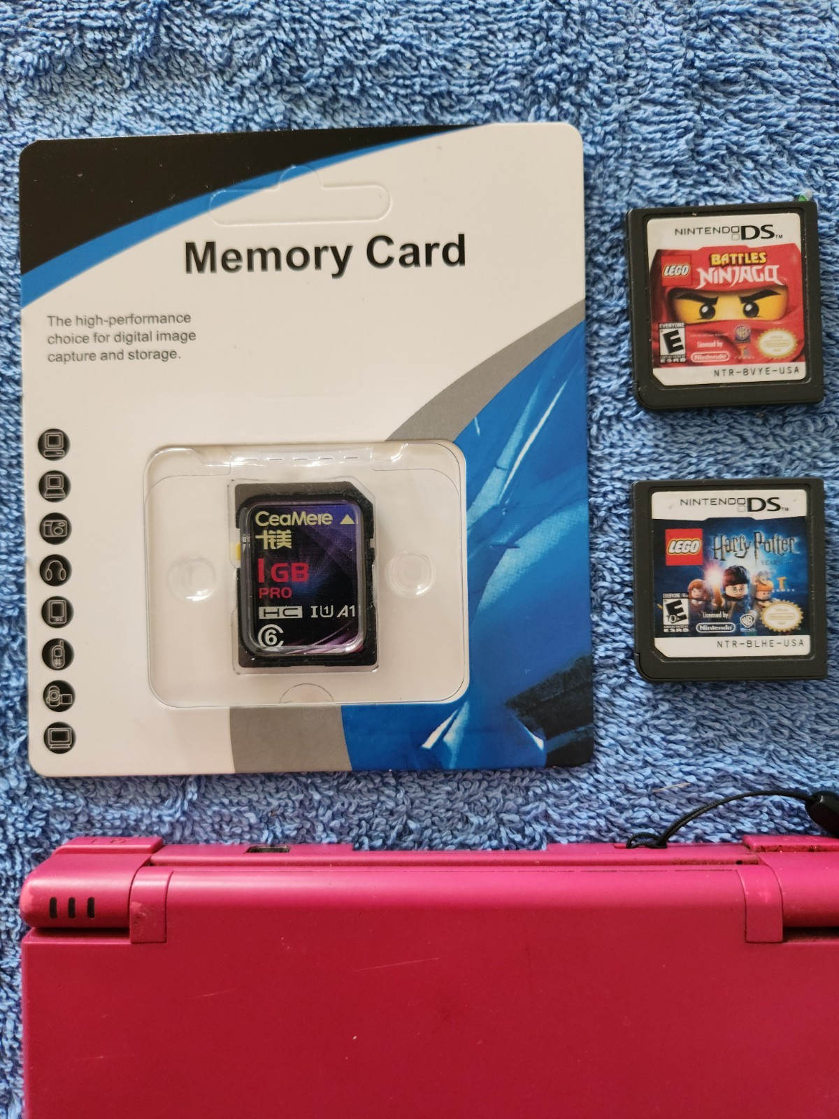 Nintendo DSi Pink Console Bundle w/ Charger, 2 Games & Stylus Replacement Tested