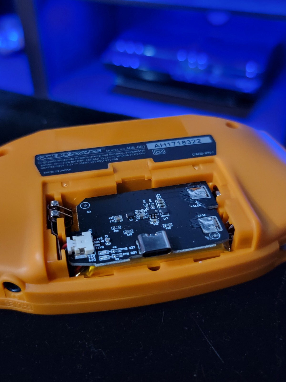 Orange Game Boy Advance GBA Console iPS V5 Backlit USB-C Rechargeable Battery