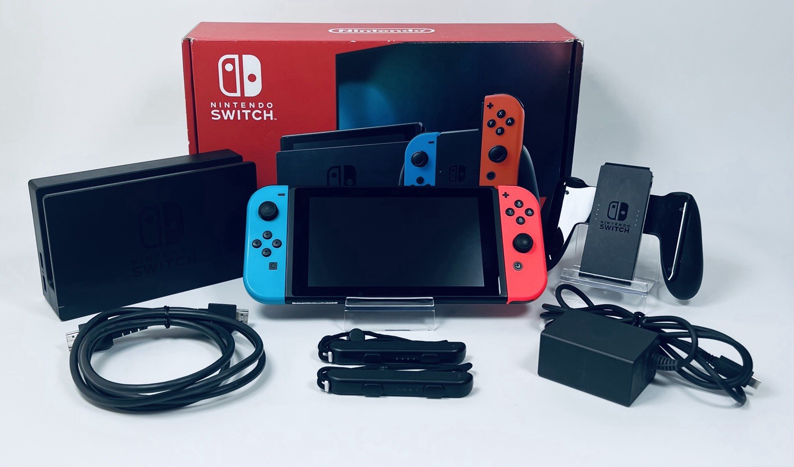 Nintendo Switch Neon Blue/Red Console Set Complete Boxed Excellent Cleaned Fast