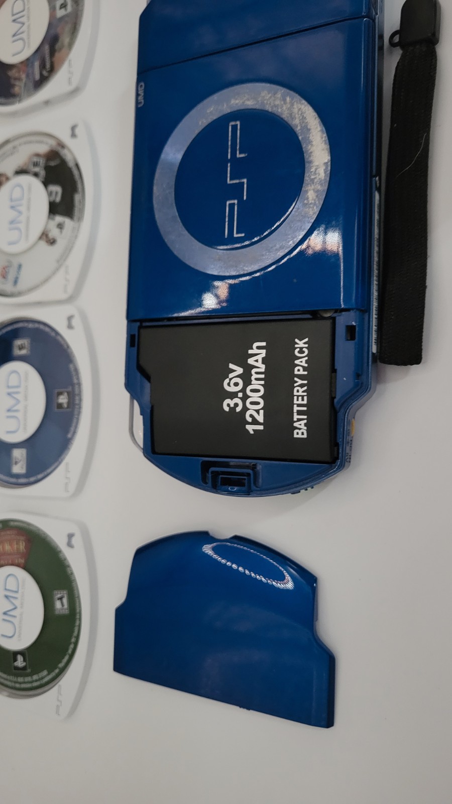 Sony PSP 2001 Blue Console Bundle Tested Working + 7 Games Charger Carrying Case
