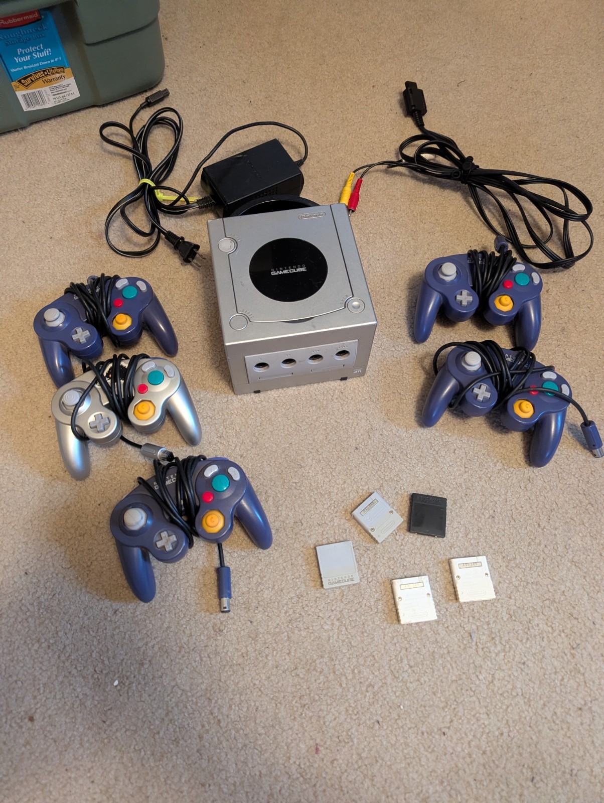 Nintendo GameCube Silver Bundle 5 Controllers Memory Cards Tested Working